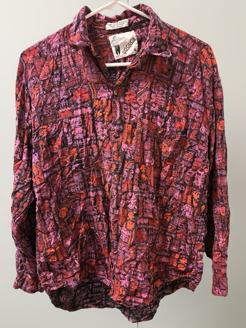 Goouch! Men's Long-Sleeve Printed Button-Down Shirt - Pink/Orange Multicolored